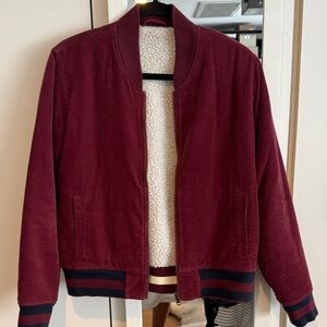Faherty Burgundy Bomber Jacket with Sherpa Lining